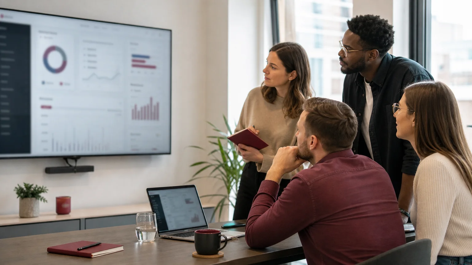 Équipe B2B analysant un tableau de bord de performance du contenu