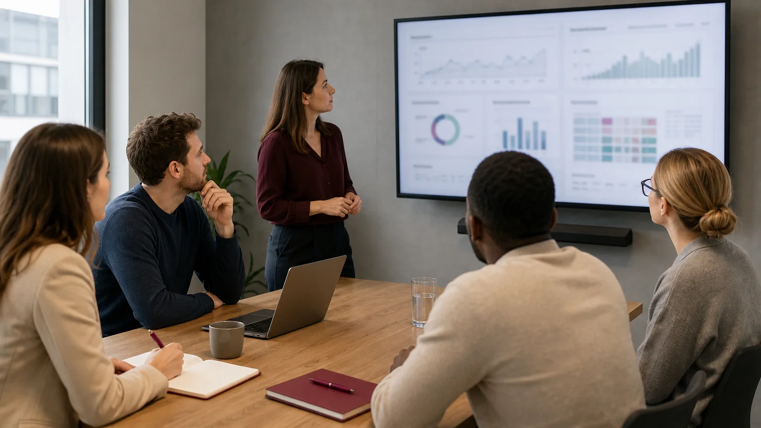 Équipe B2B analysant des données marketing dans un bureau belge