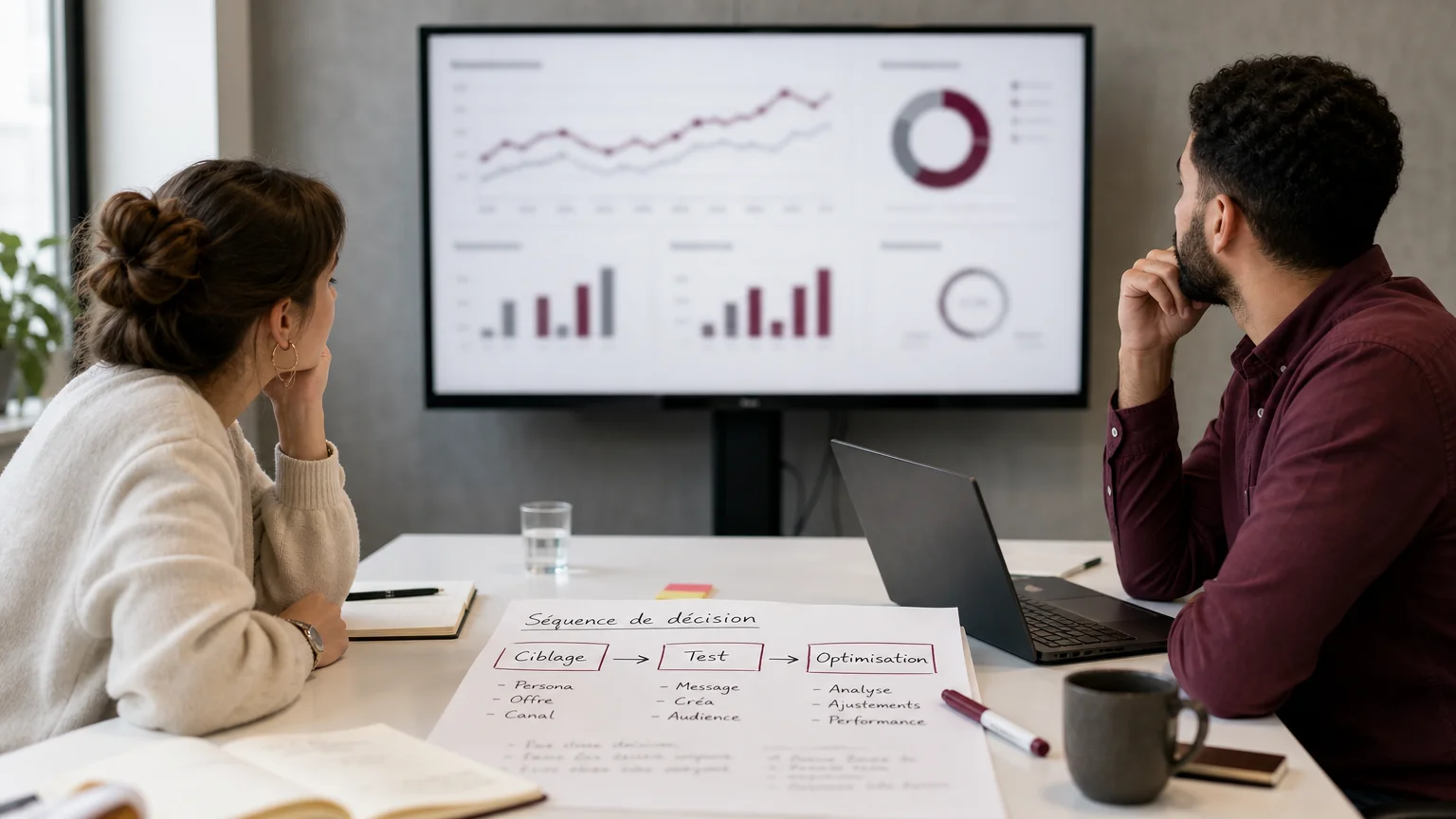 Tableau de bord analytics flouté utilisé pour piloter une campagne paid media
