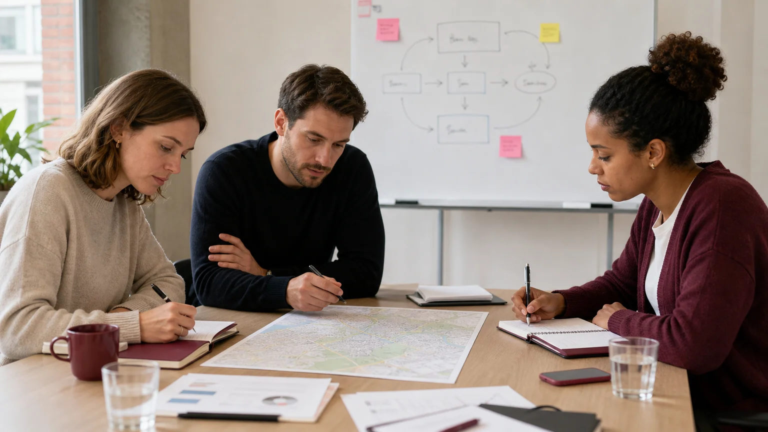 Réunion d’équipe autour d’un framework de stratégie drive-to-store