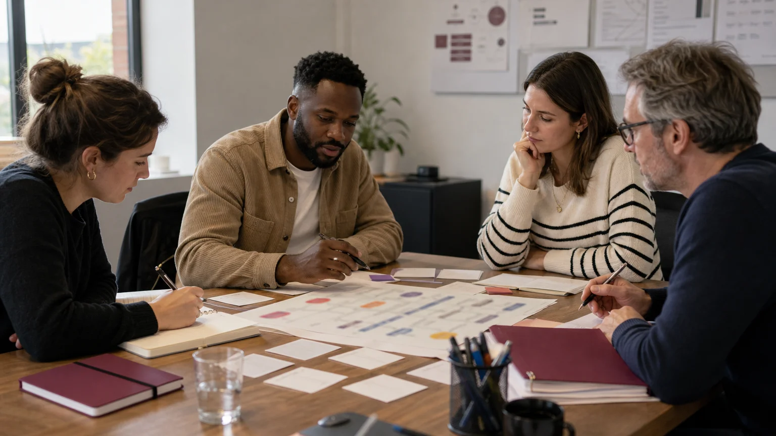 Équipe B2B structurant une stratégie d’acquisition autour de la cible et du parcours client