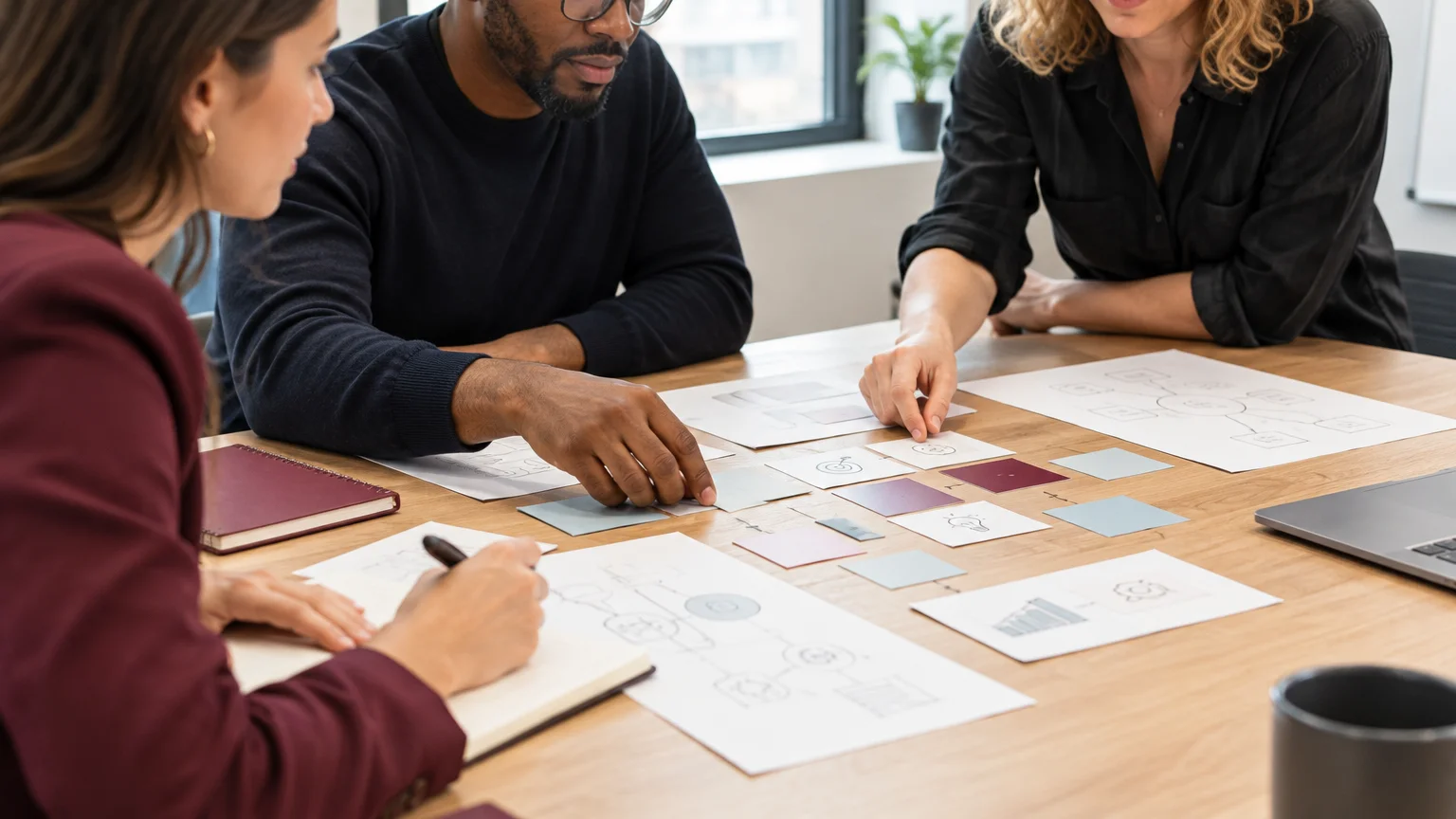 Équipe de PME B2B organisant des notes pour définir son positionnement