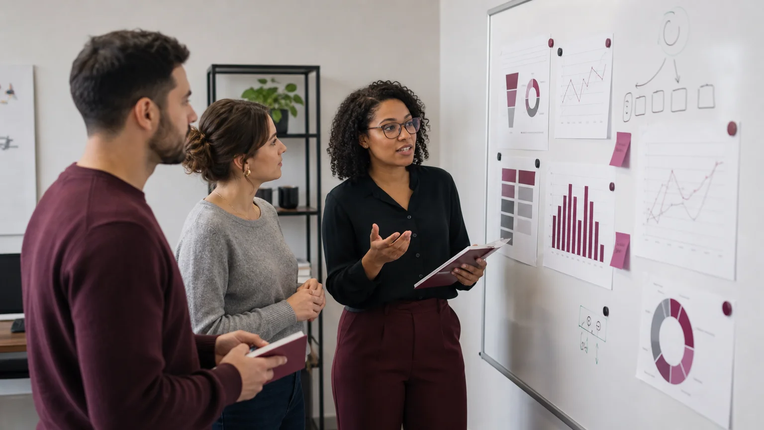 Équipe B2B tournaisienne analysant un schéma et des graphiques de performance