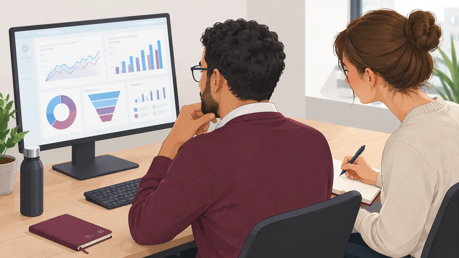 Équipe de PME examinant un tableau de bord de campagnes et de conversions