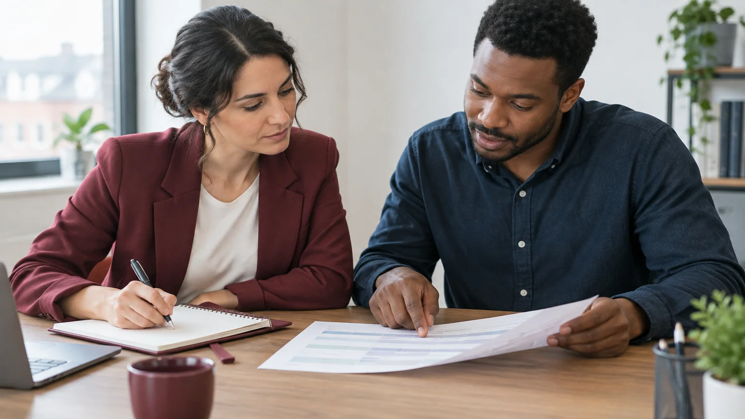 Responsables d’une PME prenant des notes pour comparer des prestataires marketing